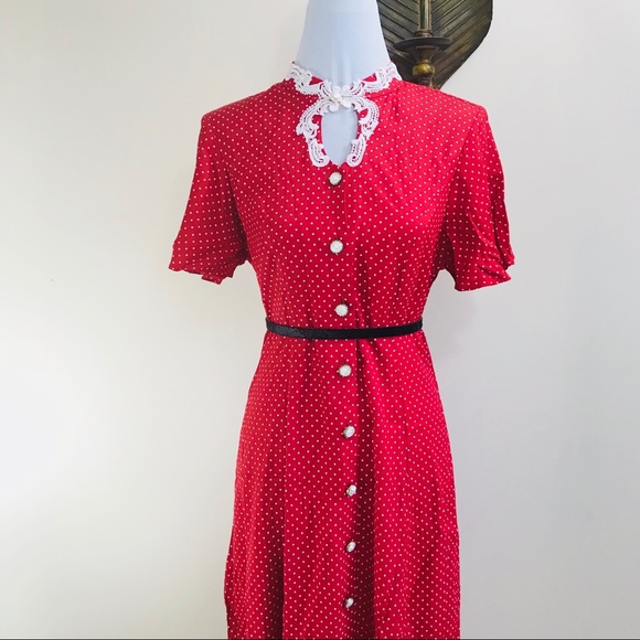 Vintage Retro 50s 60’s Shirtdress Red Polka Dot 14 - Picture 3 of 8